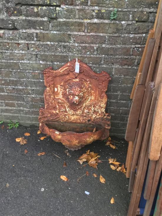 White painted cast iron lion mask wall fountain